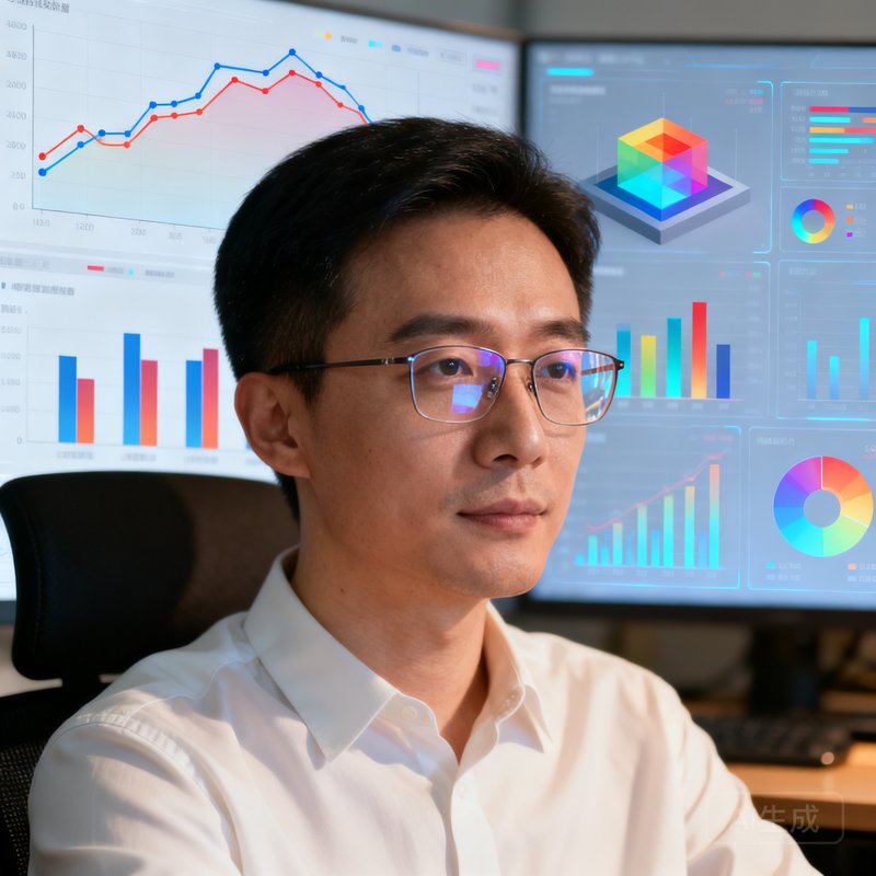 雷速比分网首席数据科学家周远，戴眼镜的男性，背景显示复杂的数据模型可视化图表